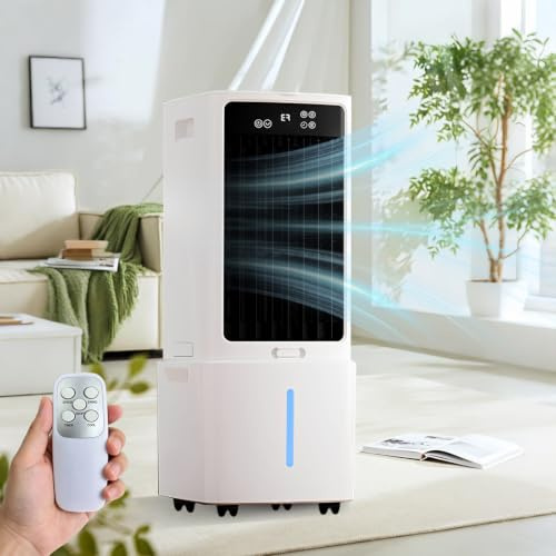 12L Enfriador de Aire, 3 Velocidades, Aire Acondicionado Portátil con Mando a Distancia, Temporizador 1-12h, Oscilación 60°, para Camping, Dormitorio y Cocina