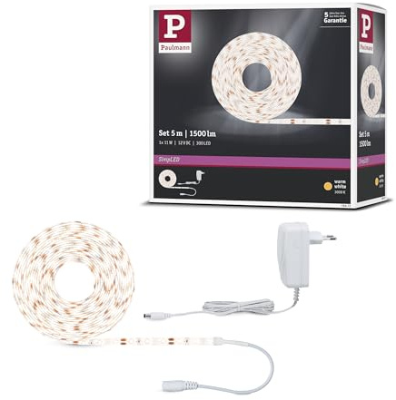 Paulmann 78972 SimpLED Strip Set 5 m LED Stripe 17W Lichtstreifen 3.000 K Lichtband beschichtet Weiß