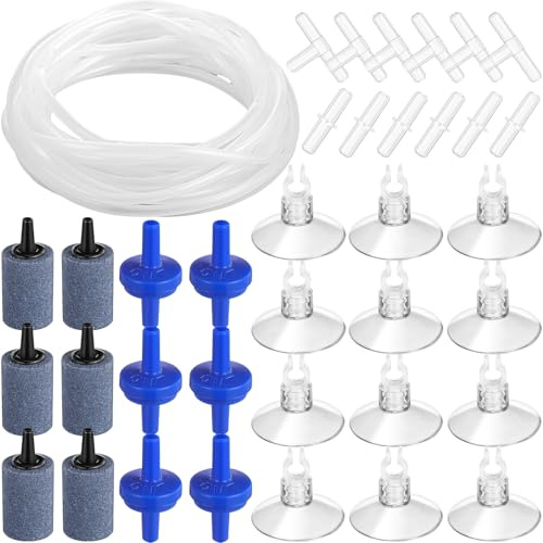 Shappy 6.5 Feet 12 Pcs Aquarium Air Pump Accessories, Standard 1/5 Tubing Aquarium Air Tubing for Fish Tank Contains Stones, Check Valves, Suction Cups, Straight Connectors, T-connectors
