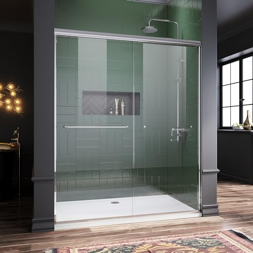 ELEGANT Shower Doors 58.5-60 W x 72 H, Semi-Frameless Bypass Sliding Shower Door, 1/4 Clear Glass, Chrome Finish