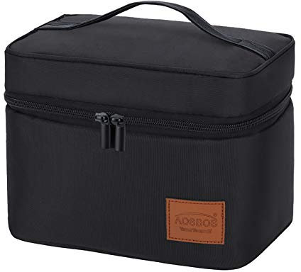 AOSBOS Kühltasche Klein Leicht Lunch Tasche Isoliertasche zur Arbeit Schule Faltbar Wasserdicht Reißverschluss 6,5L (C-Schwarz)