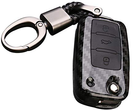 Happyit ABS Kohlefaser-Schale + Silikon Autoschlüssel Abdeckung Fall Schlüsselbund für Volkswagen VW Bora Käfer Tiguan Polo Passat Jetta Sitz Sagitar Golf 6 3 Tasten (B Schwarz + Schwarz)