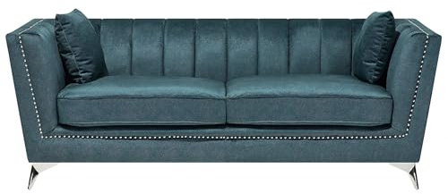 Beliani Sofa aus Samtstoff Blau-Grün 3-Sitzer modernes Wohnzimmer-Sofa Gaula