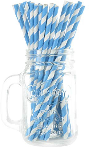 1000 Blue Stripe Eco Friendly Recyclable Paper Drinking Straws Bright Colours Stripes and Metallic Colours Great for Birthday Wedding Christmas Party Baby Shower Decoration Food Safe Single Use