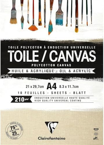Clairefontaine 975210C Packung (mit 10 Blatt Leiwand zum Bemahlen Sandkorn, 210g, kopfgeleimt, DIN A4, 1 Pack, Natur