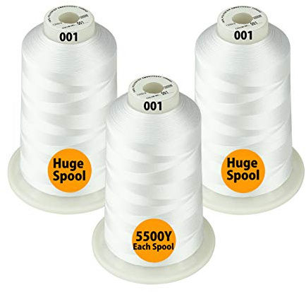 Simthread 3er Set (Weiß) Polyester Maschinen Stickgarn Riesige Spule 5000M für alle Stickmaschine