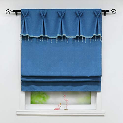 Joyswahl Raffrollo Pastorale Art Blickdichte Bändchenrollo mit Perlen Dekorativ »Stella« Schals mit Tunnelzug Fenster Vorhänge BxH 120x140cm Blau 1er Pack