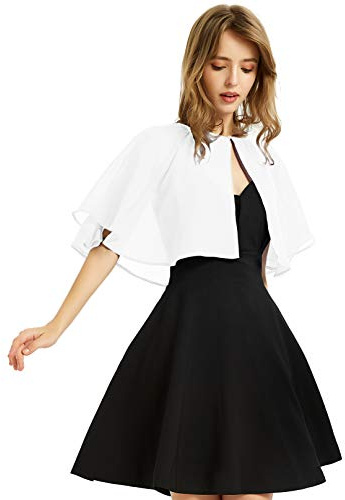Mjuk chiffongsjal för kvinnor, wraps, axelduva för aftonklänning, bröllopskappa, Bolero Flapper-slöja, Vitt, one size