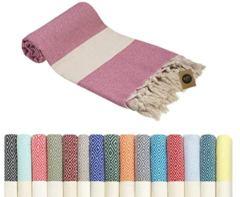 KZY LONDON Beach Towel - Large Turkish Beach Towels for Camping, Swimming, Bath, Gym, Picnic - Quick Dry, Super Absorbent, Lightweight, Compact Cotton Hammam Towels for Adults, Men, Kids (Fuchsia, 1)