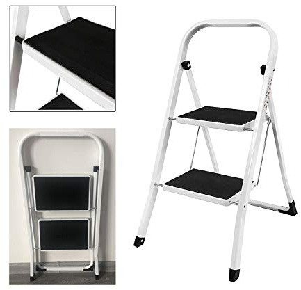 2 Stufen Klappleiter Trittleiter Klappbar Tragbare kompakte Leiter Rutschfeste Matte Einfache Aufbewahrung Stehleiter für Home Kitchen Office DIY 150 kg max Belastung