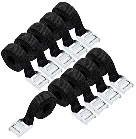 Amazon Basics Correa de Amarre, 2.5 m de Largo, 25 mm de Ancho, Capacidad de Carga 150 Kg, DIN EN 12195-2, 10 unidad, Paquete de 1, color Negro