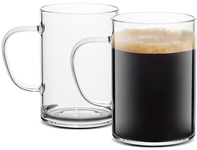 LUXU Glass Coffee Mugs 16 oz,Set of 2 Large Glass Coffee Cups Clear Tea Cups,Iced Coffee Glasses,Lead-Free Drinking Glasses for Water,Cappuccino,Latte,Cereal,Yogurt,Milk-Flat Bottomed Design