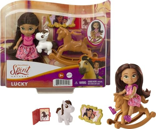Spirit L'indomptable, mini-poupée Lucky articulée et accessoires chevaux pour rejouer les scènes du film, jouet pour enfant, GXF11