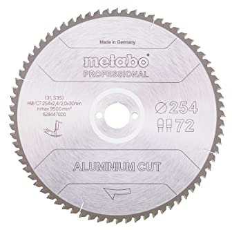 metabo Sägeblatt aluminium cut - professional, 254x2,4/2,0x30 Z72 FZ/TZ 5°neg (perfekte Schnitte, spezielle Zahngeometrie, hohe Standzeit, Hartmetallqualität) 628447000
