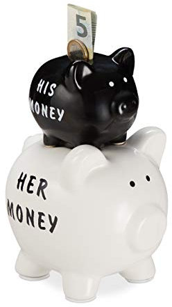 Relaxdays Sparschwein, His & Her Money, 2 Schweine, lustiges Geldgeschenk für Paare & Hochzeiten, Spardose, schwarz/weiß