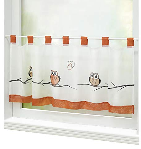Joyswahl Voile Scheibengardine Bistrogardine mit Schlaufen »Grete« mit Eulen Muster Transparente Gardine Stores HxB 45x120cm, Rot 1er Pack