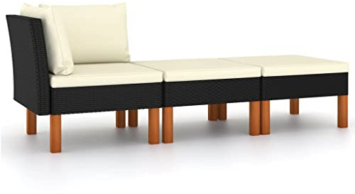 vidaXL Set Muebles de Jardín 3 Piezas Mobiliario Exterior Terraza Balcón Hogar Cocina Mesa Silla Asiento Ratán Sintético Madera Eucalipto