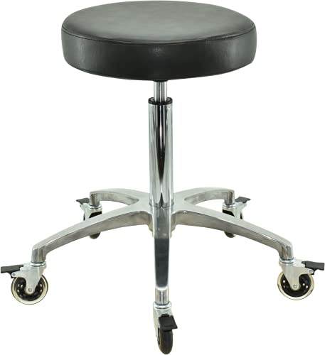 VAKON SALON - Rollhocker auf hochwertigen Rollen mit Bremse - Höhenverstellbarer Drehhocker 55-75 cm - Rundhocker Praxishocker Bürohocker