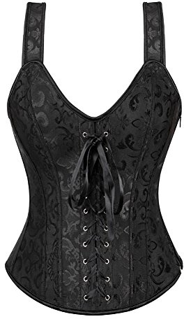 WLFFW Corset Mariage Bustiers avec Bretelles Femme (EU(32-34) S, Noir)