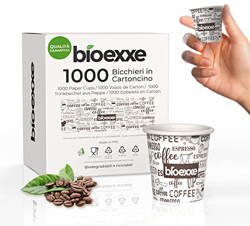 Gobletes Jetable carton expresso 1000Pcs 75ml de bioexxe® - gobelet carton biodégradables- gobelets supportant les boissons jusqu'à 85°/90° - Petit format pour expresso italien (blanc)
