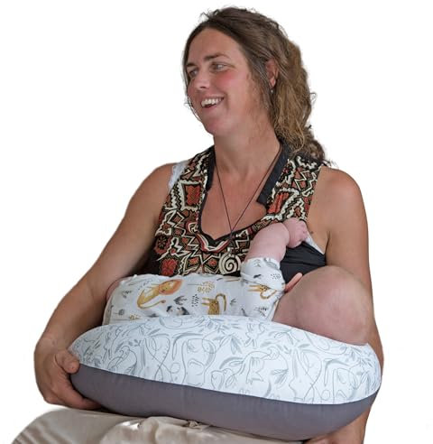 Hippychick Nursing Pillow – Comfortable Breastfeeding Pillows For Babies – 100% Cotton Maternity Pillow Cover Removable & Washable – Post Pregnancy Gifts – Animal Friends Grey