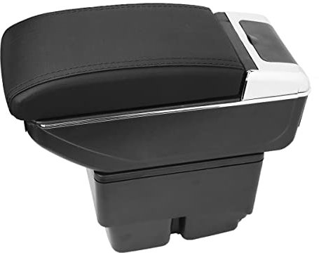 MARCHFA Armlehnen-Aufbewahrungsbox, passgenau für Fiesta 2009–2017 Armlehnenbox 1 Stück (Schwarz Nähte) (mit USB)