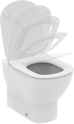 Ideal Standard - Tesi, WC a terra filo parete universale Aquablade, Copriwater sottile con chiusura rallentata, Bianco seta