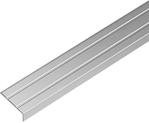 ufitec® Alu Winkelprofil 24x10 mm mit Rillen selbstklebend, Treppen Kanten & Stufen Winkel Schutzprofil (24 x 10 mm | 195 cm Länge, Silber)
