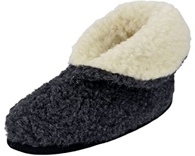 Hollert Hausschuhe aus Merinowolle Collar warme Unisex Schuhe rutschfest Größe 41 EU, Farbe Schwarz/Weiß