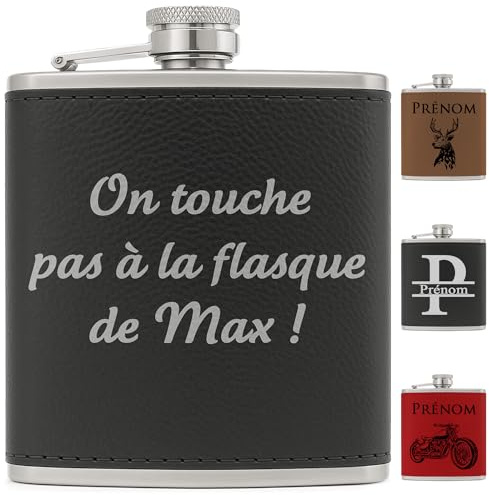KDO MAGIC Flasque alcool personnalisé 175ml noir | Idée cadeau homme | EVG | Personnaliser | Texte ou Prénom gravé | Cadeau | Anniversaire | Noël