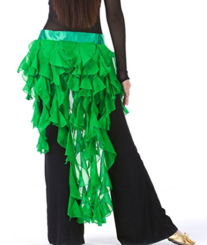 Wuchieal Women's Belly Dance Hip Scarf Belt Skirt Latin Dance Belt Performance Tassel Wave Skirt (Green)
