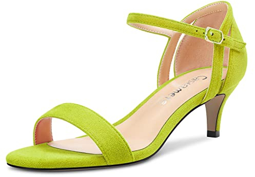Castamere Mujer Medio Heel Abierta Punta Correa Tobillo Sandalias de Boda Baile 5 CM Heels Verde Lima 39 EU