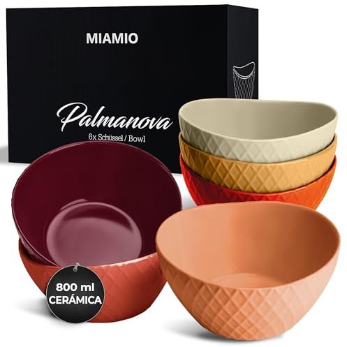 MIAMIO - 6 x 800 ml - Juego de cuencos/Juego de cuencos de cereales - Cuencos modernos mate - Juego de cuencos grandes - Colección Palmanova (Rojo)