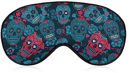 Lustige Schlafmaske für Damen und Herren, blau, grün, rot, Blumenschädel, weiche Augenbinde, Augenmaske zum Schlafen, verstellbares elastisches Band, Verdunkelungs-Schlafabdeckung, Augenschutz für R