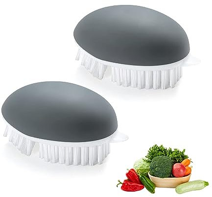 2 Stück Reinigungsbürste Für Obst Und Gemüse, Gemüsebürste, Kartoffelbürste, Obstbürste, Pilzbürste, Küchenbürste, Geeignet Zum Schrubben Von Obst, Kartoffeln, Karotten Und Gemüse (Grau)