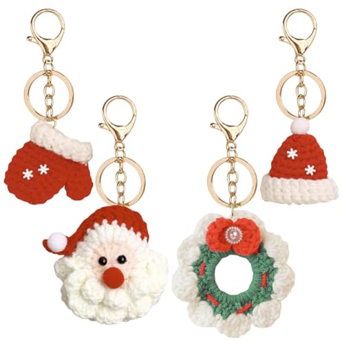Yangshine Crochet Christmas Keychain Pendant, Hand Woven Christmas Santa Claus Glove hat Keychain, Decorative Key Rings for Christmas Party Favors Bag Fillers