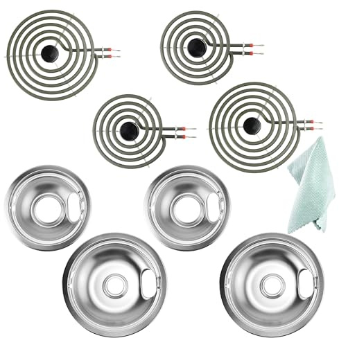 W10196405 W10196406 Chrome Drip Pans MP22YA Electric Range Burner Element Unit Set (2x MP15YA and 2x MP21YA) and Extra Towel - Compatible with Whirlpool, Ken-more, May-tag, Hard-wick | by PANDEELS