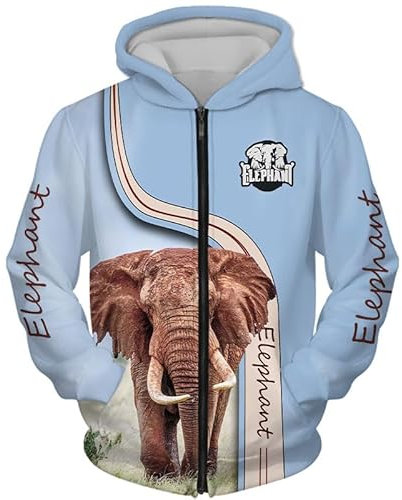 GIOPSQ Hoodies Jacken T-Shirts Shorts Strickjacke dünner 3D Toller Elefant Pullover mit Volldruck für Herren und Damen lässiges Polyester-Sweatshirt-Oberteil herren/A/L