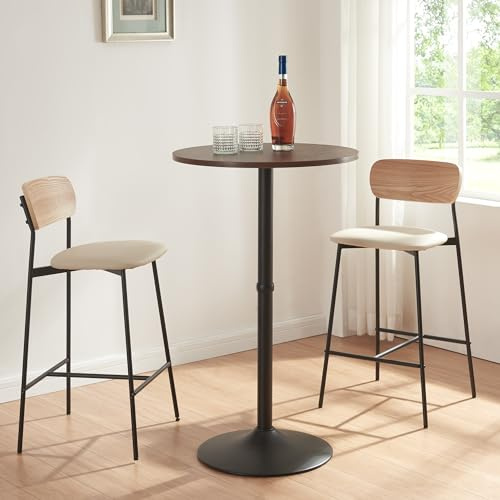 [en.casa] Tavolo Alto da Bar Tavolo Bistrot con Piano Rotondo Ø60 cm Alto 100 cm Tavolo da Pub con Gamba Centrale - Nero/Effetto Noce