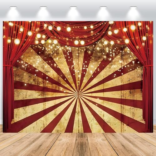 ASDCXZ Sfondo Fotografico Circo 3x2.5 m, Rosso Tenda Vintage Glitter Circo Carnevale Vinile Fotografia Sfondo per Circo di Legno Bambini Compleanno Feste Decorazioni Banner Studio Accessori