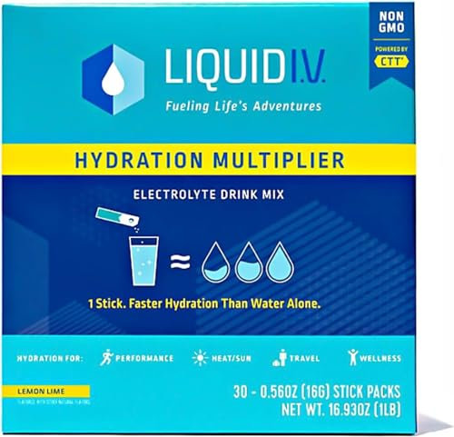 Liquid IV Hydration Multiplier - Lemon Lime - Powder Packets | Electrolyte Drink Mix | Easy Open Single Serving | Non-GMO | 30 Pack