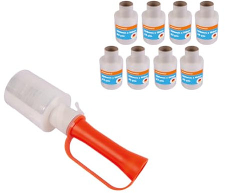 Stretchfolie 8 Rollen +1 Abroller | 23µm Verpackungsfolie transparent | je 150m x 10cm | Mini Wickelfolie zum Verpacken | praktische, durchsichtige Strechfolienrolle