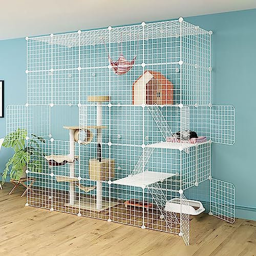 Katzenkäfige für den Innenbereich, großes DIY-Katzengehege, Katzenlaufstall, Abnehmbarer Kleintierkäfig aus Metall mit Hängematte/Katzentoilette/Katzennest/Katzennapf, für kleine Haustiere,