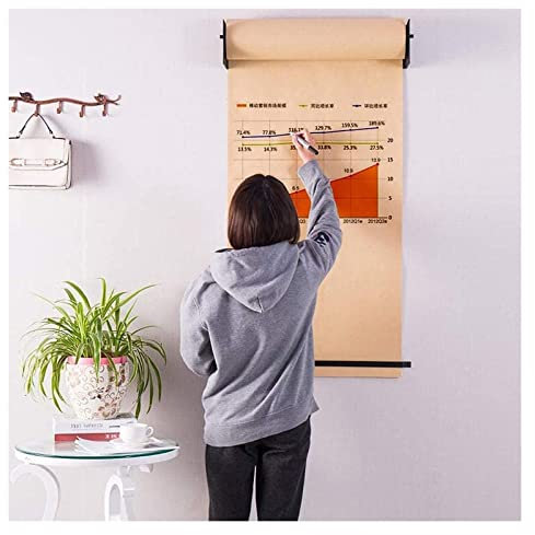 Schwarzes Roller-Kraftpapierrollen-Ausstellungsregal, für Einkaufsliste/Arbeitsnotizen, wandmontierter Spender und Schneider, Küchen-/Heim-/Café-Dekor (Größe: Stahlrahmen breit – 67 cm/26,3 Zoll)