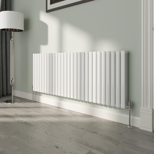 NRG White Oval Radiator Horizontal 600x1593mm Double Panel Central Heating Radiators Perfect for Bathrooms Kitchen Living Room