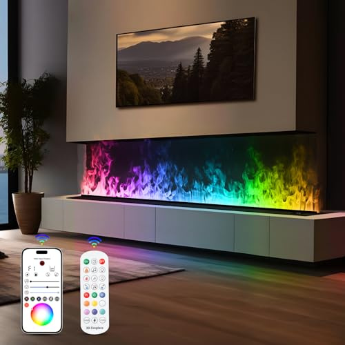 Vapor de Agua Chimenea, 9 Colores Llama eléctrica Chimenea, 80cm Sin Calor | TUYA App Control, Control remoto, 3D-Llama multicolor, Para dormitorio, Decoración del hogar, Humidificador