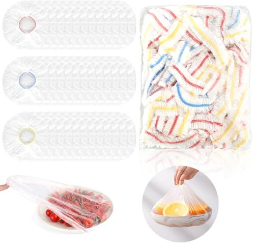 200 Stück Frischhaltebeutel, Frischhaltefolie mit Gummizug, Abdeckhauben für Lebensmittel, Elastische Versiegelungsbeutel Wiederverwendbare Dichtungsbeutel für Die Aufbewahrung von Lebensmitteln