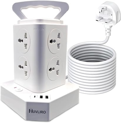 NUVLIRO 10M Extension Cable – Tower Extension Lead with 8 AC Outlets & 3 USB Ports – Surge Protected Multi Plug for Home, Office, Desk, Bedroom, Outdoor Use