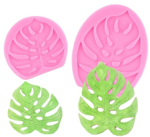 Lot de 2 moules à cupcakes en silicone de 10,8 x 9 cm en forme de feuille de palmier, tortue, fondant, outil de décoration de gâteau, moule à bonbons au chocolat