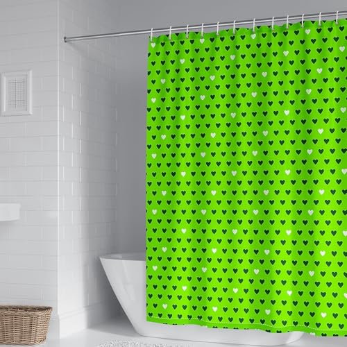 Duschvorhänge Polyester 200 x 200 Herzen Gedruckt, Badvorhang Textil Stoff mit Muster Anti Schimmel für Badewanne Shower Curtain Grün Waschbar mit Duschvorhangringe